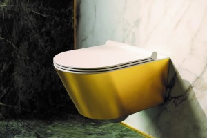 Závěsné wc Gold&Silver s Newflush, barva zlatá-bílá.