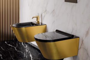 Závěsné wc a bidet Catalano Gold&silver s Newflush, barva zlatá-černá.